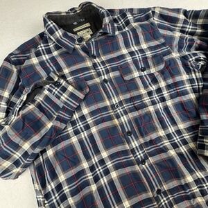 LL Bean Shirt Mens‎ LbBlue Red Flannel Fleece Lined Shacket Lumberjack FLAWS